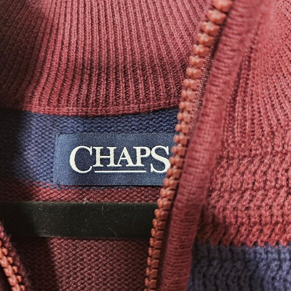 Preppy Mens Chaps zip collar crested stripped preppy colligate textured sweater - Picture 3 of 9